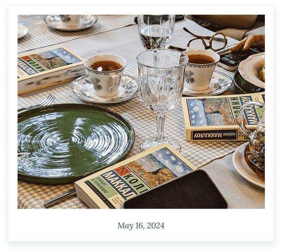 Tea, books, and table setting from a Beyond gathering