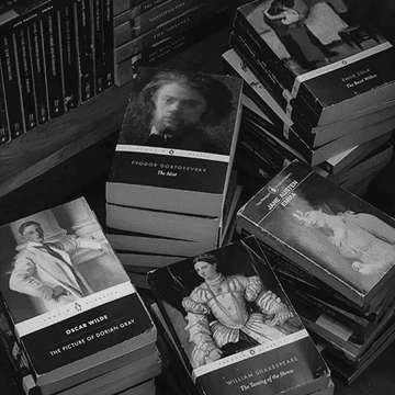 Stacks of books on a table